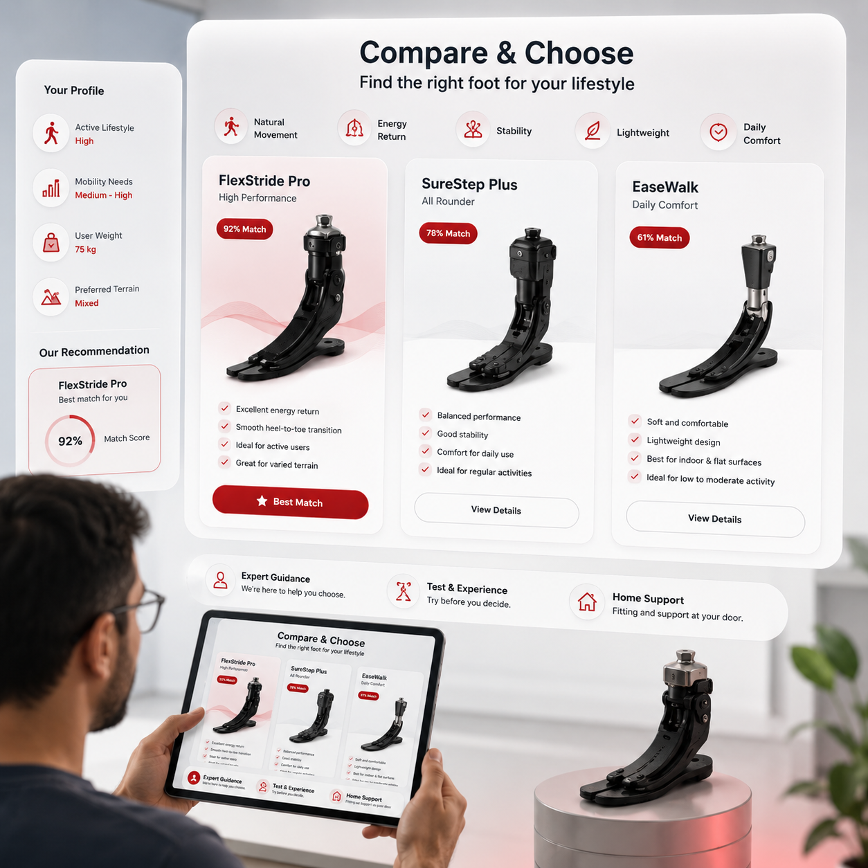 Compare prosthetic foot options visual